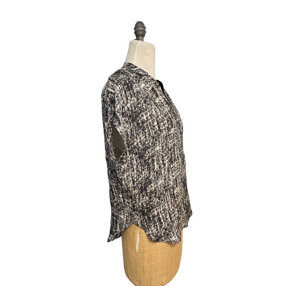 VINCE Women's White & Black Vee Placket Blouse V169210835 Sz XS $325 - Picture 4 of 7